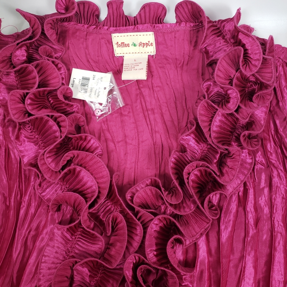 Fuschia Pink Satin w/ Pleats & Ruffles Coquette Romantic  Vintage Revival L